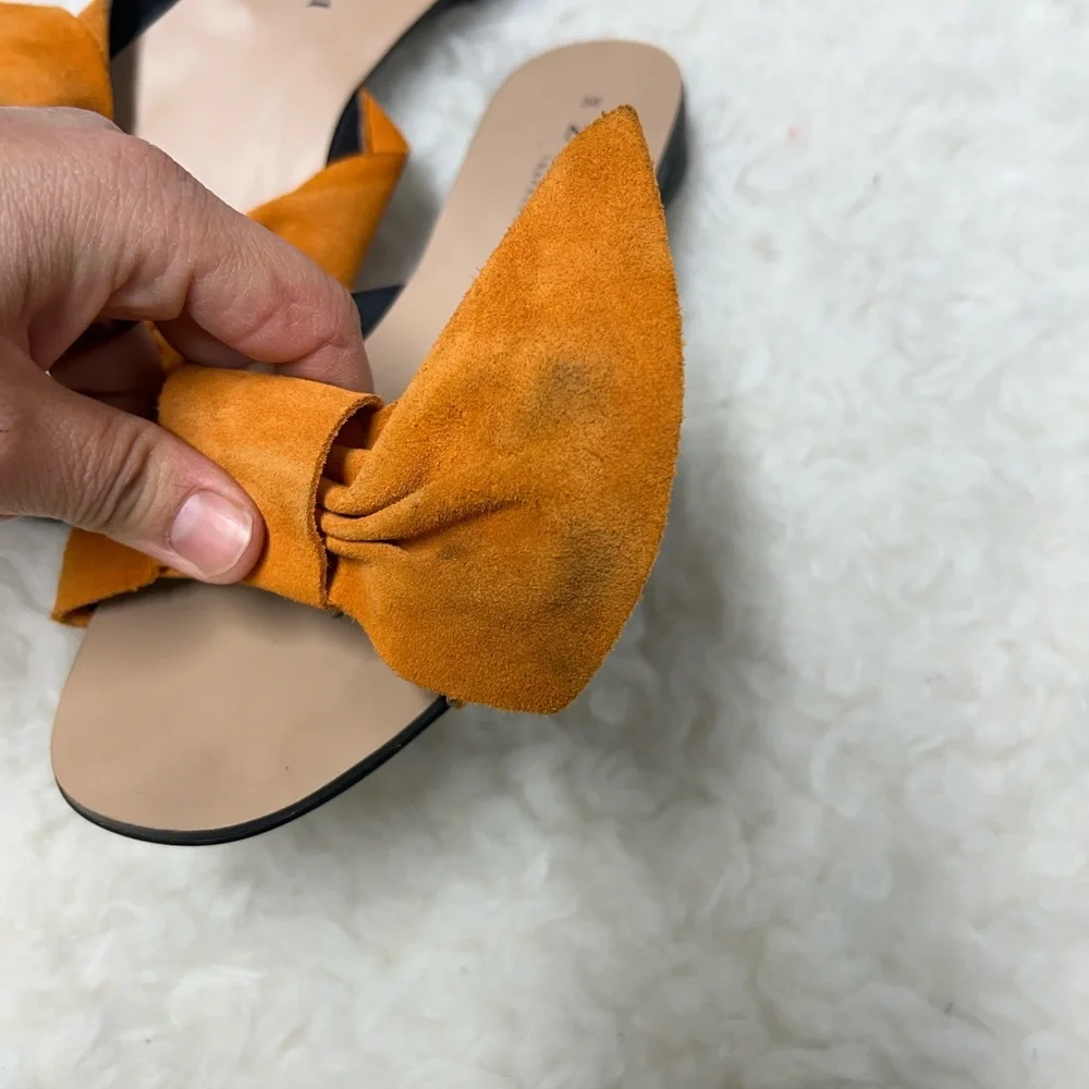 Zara Orange suede Bow slide Sandals sz 36 - Picture 6 of 8